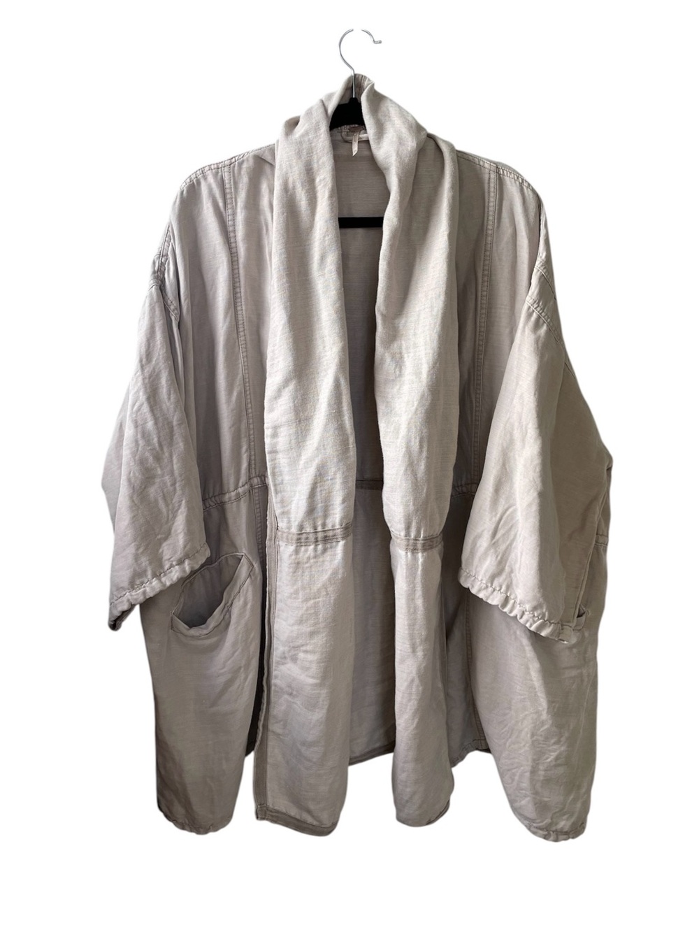 Free People Oversized Linen Kimono Haori Jacket Duster Tan  M/L